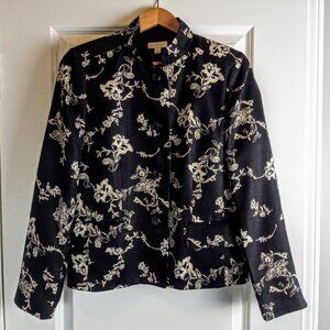 Charter Club Black Tan White Floral Print Pure Silk Blazer
